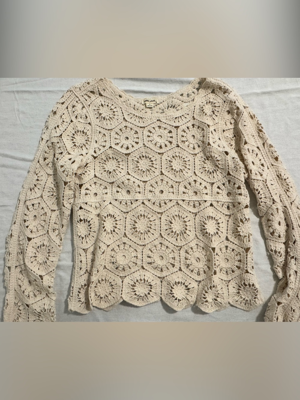 Ultra Pink Crochet Scoop Neck Knit Top Sweater - Cream Bohemian Size XS - Picture 5 of 10